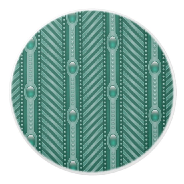 Ornamental Teal Pattern Ceramic Knob (Front)
