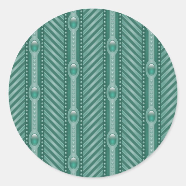 Ornamental Teal Pattern Classic Round Sticker (Front)