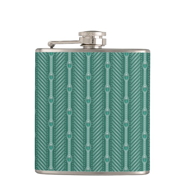 Ornamental Teal Pattern Hip Flask (Front)