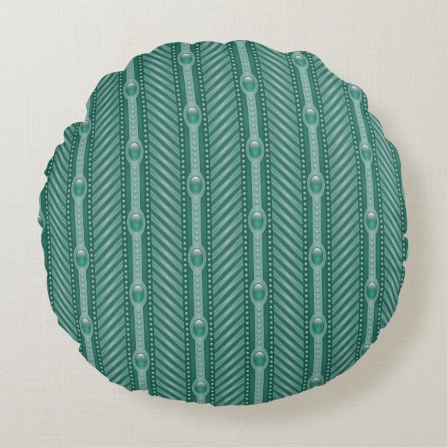 Ornamental Teal Pattern Round Cushion (Front)