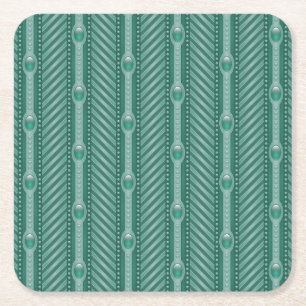 Ornamental Teal Pattern Square Paper Coaster