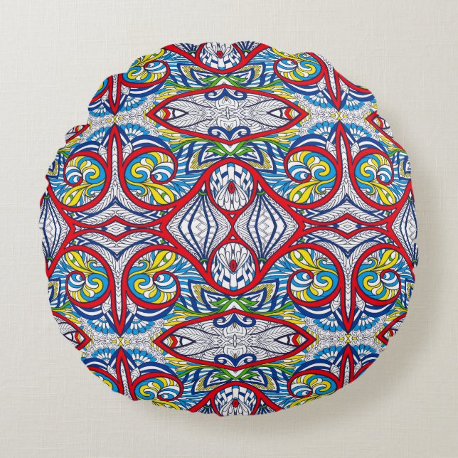 Ornamental Tribal Seamless pattern. Illustration.  Round Cushion (Front)
