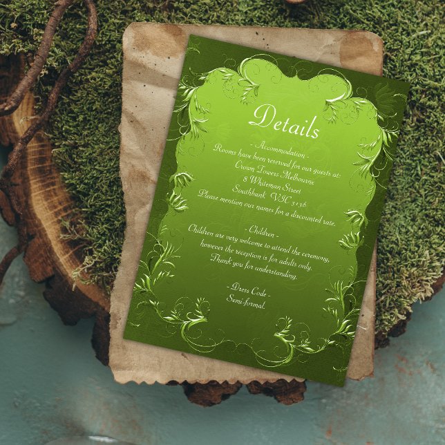 Ornamental Vibrant Green Wedding Details Card (Creator Uploaded)