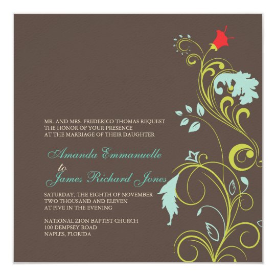 Ornamental vine/aqua blue /chocolate card