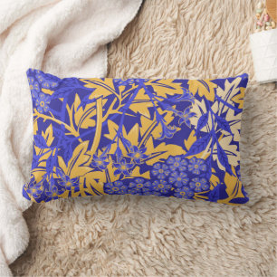 Ornamental vivid blue and golden yellow lumbar cushion