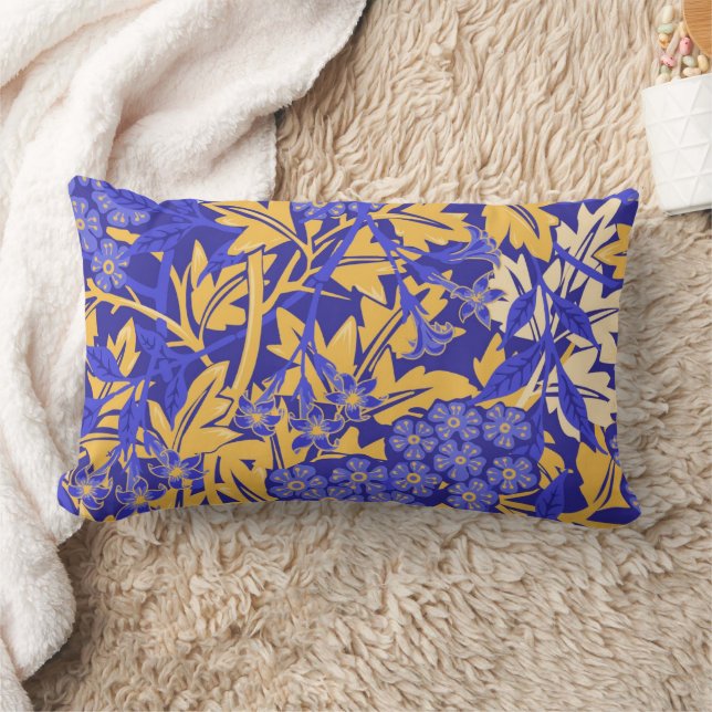 Ornamental vivid blue and golden yellow lumbar cushion (Blanket)