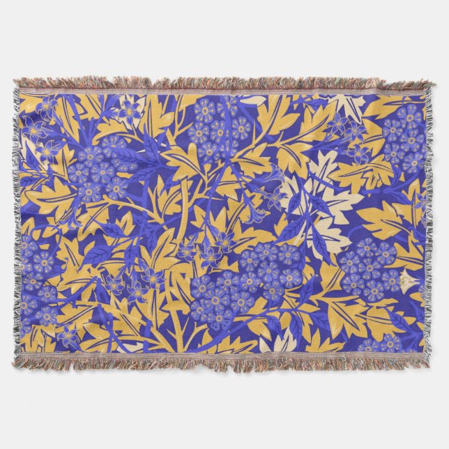 Ornamental vivid blue and golden yellow throw blanket (Front)