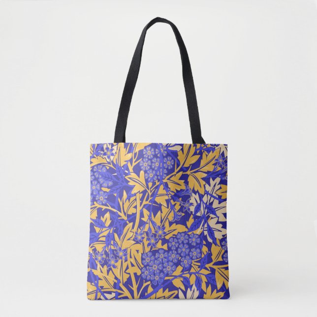 Ornamental vivid blue and golden yellow tote bag (Front)