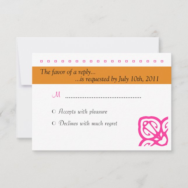 Ornamental Wedding RSVP Orange and Pink Card (Front)