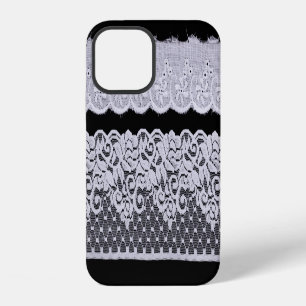 Ornamental white lace, isolated black background. iPhone 12 case