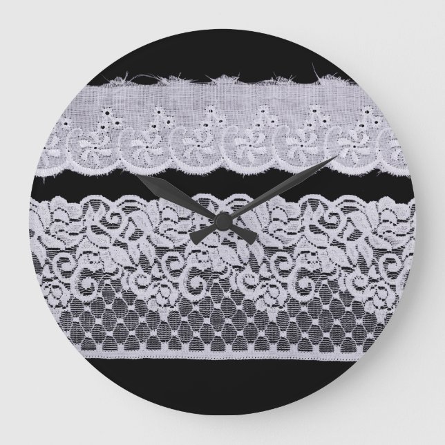 Ornamental white lace, isolated black background. large clock (Front)