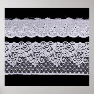Ornamental white lace, isolated black background. poster