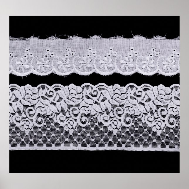 Ornamental white lace, isolated black background. poster (Front)
