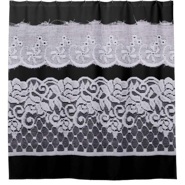 Ornamental white lace, isolated black background. shower curtain (Front)