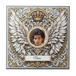 Ornamental Winged Crown Ceramic Tile