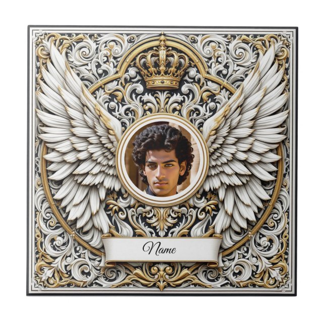Ornamental Winged Crown Ceramic Tile (Front)