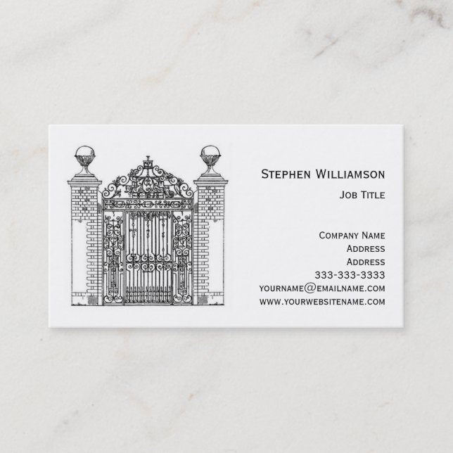 Ornamental Wrought Iron Metal Gate Architectural Business Card (Front)