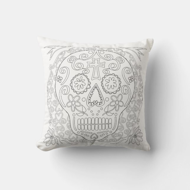 OrnaMENTALs #0028b Sugar Skulls Colour Your Own Cushion (Front)