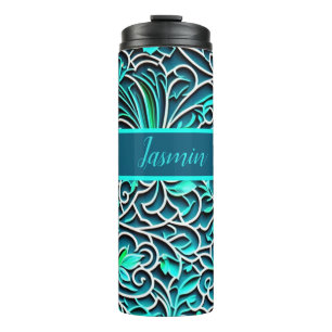 Ornamente Muster 3D Optik blau, türkise, grün Thermal Tumbler
