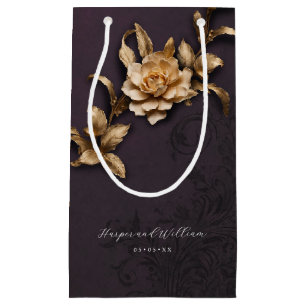 Ornamented golden foliage wedding small gift bag