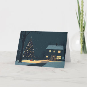 Ornamented Trees by Snow-Covered Homes Card