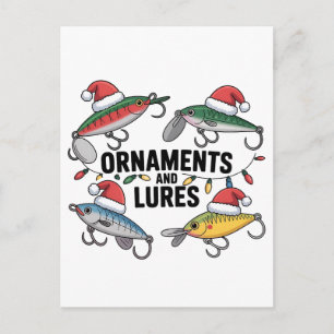 Ornaments and Lures Funny Christmas Santa Fishing Announcement Postcard