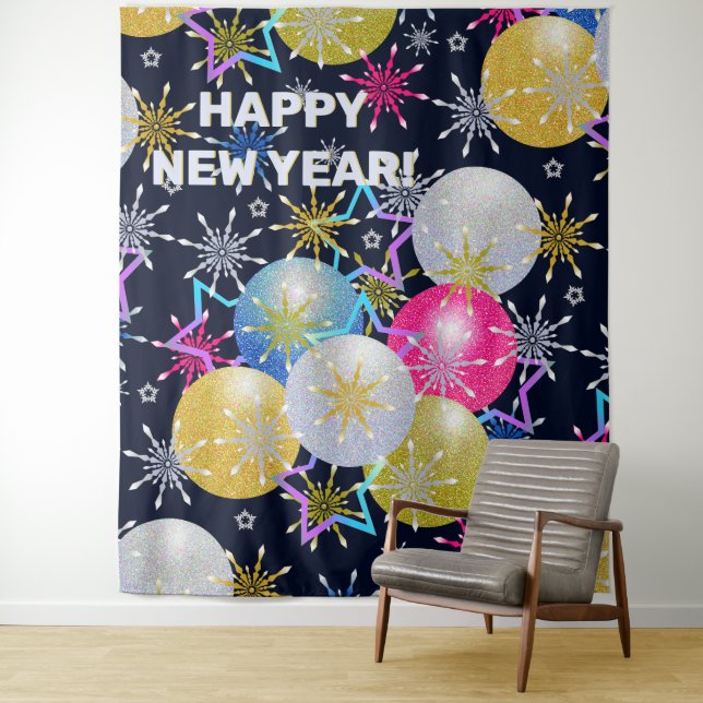 Ornaments and Snowflakes Holiday Party Tapestry (In Situ)