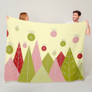 Ornaments and Trees Christmas Illustration Fleece Blanket