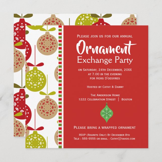 Ornaments Exchange Party Christmas Invitation (Front/Back)