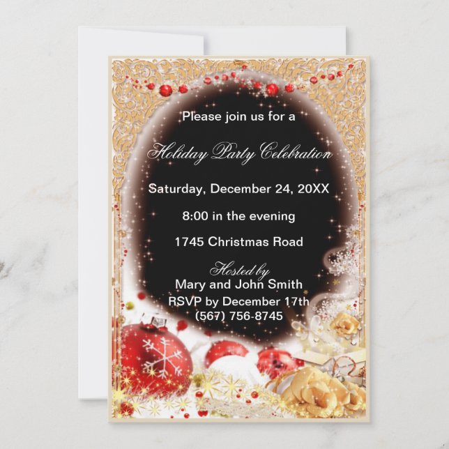 Ornaments Filigree Frame Christmas Party Invite (Front)