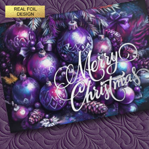 Ornaments in Shades of Purple Chalk Foil Holiday Card