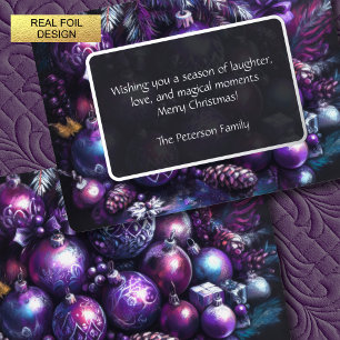 Ornaments in Shades of Purple Chalk Foil Holiday Card