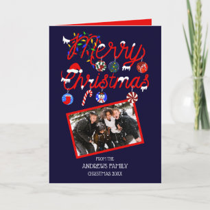 Ornaments Lights Snowy Merry Photo Christmas Holiday Card