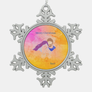 Ornaments.  : Merry Christma Snowflake Pewter Christmas Ornament