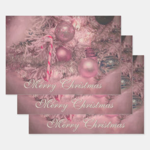 Ornaments Merry Christmas Pink Silver Holiday Tree Wrapping Paper Sheet