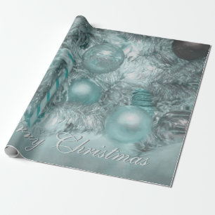 Ornaments Merry Christmas Teal Green Tree Holiday Wrapping Paper