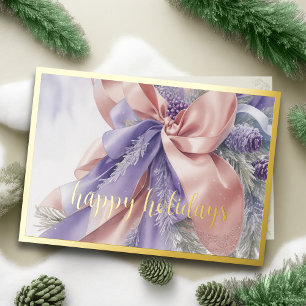 Ornaments Satin Ribbon Evergreen Lavender Peach Holiday Card