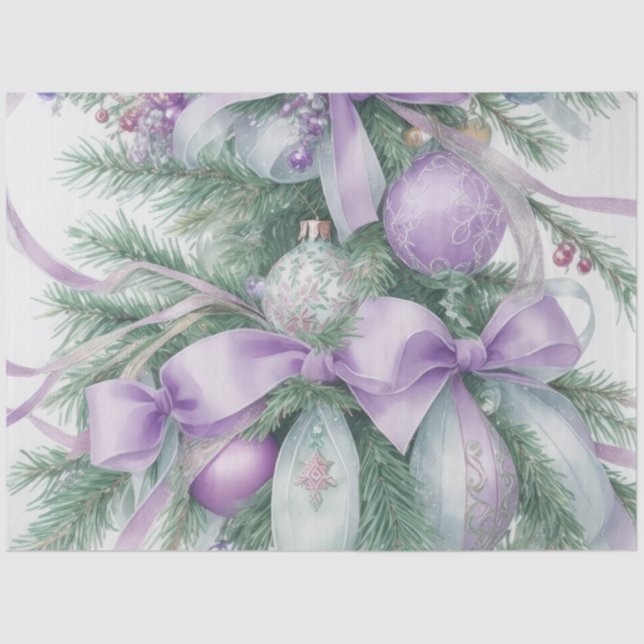 Ornaments Satin Ribbon Evergreen Purple Green Tissue Paper (Front)