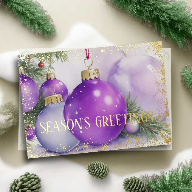 Ornaments Satin Ribbon Evergreen Purple  Holiday Card (Creator Uploaded)