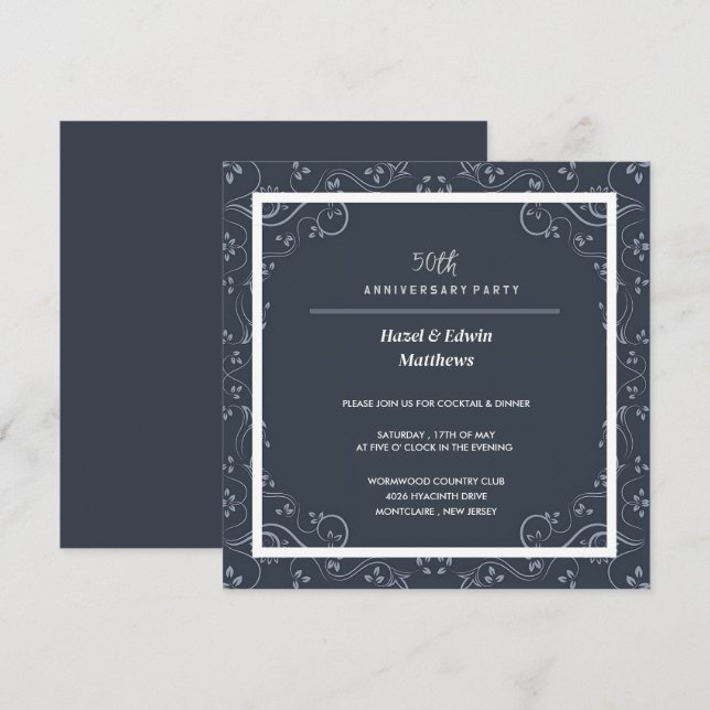 Ornate 50th Anniversary Party Invitation (Front/Back)