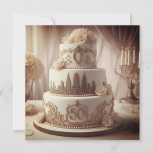 ORNATE 50TH WEDDING ANNIVERSARY CAKE  INVITATION