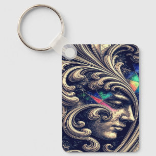 Ornate Abstract Face with Flowing Baroque Keychain