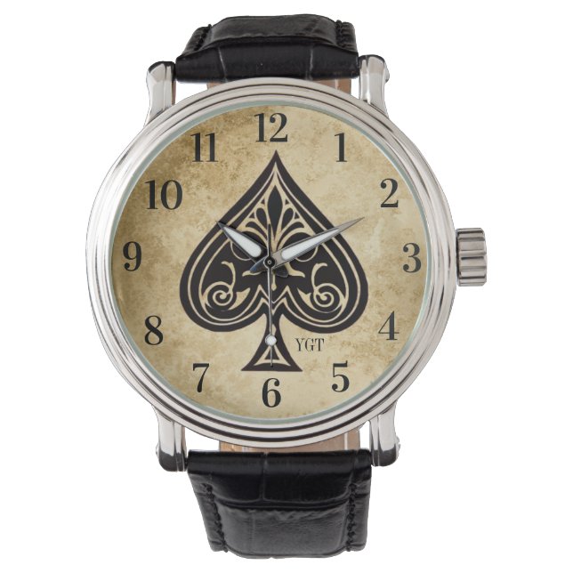 Ornate Ace of Spades Graphic Image Men's Watch (Front)
