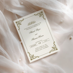 Ornate Antique Frame Cream Brown Muslim Engagement Invitation