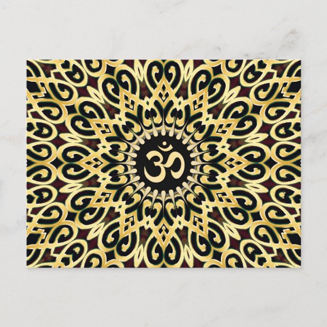 Ornate Arabesque Black + Gold OM Postcard (Front)