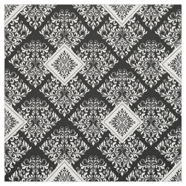 ornate baroque black White Damask Fabric (Swatch)