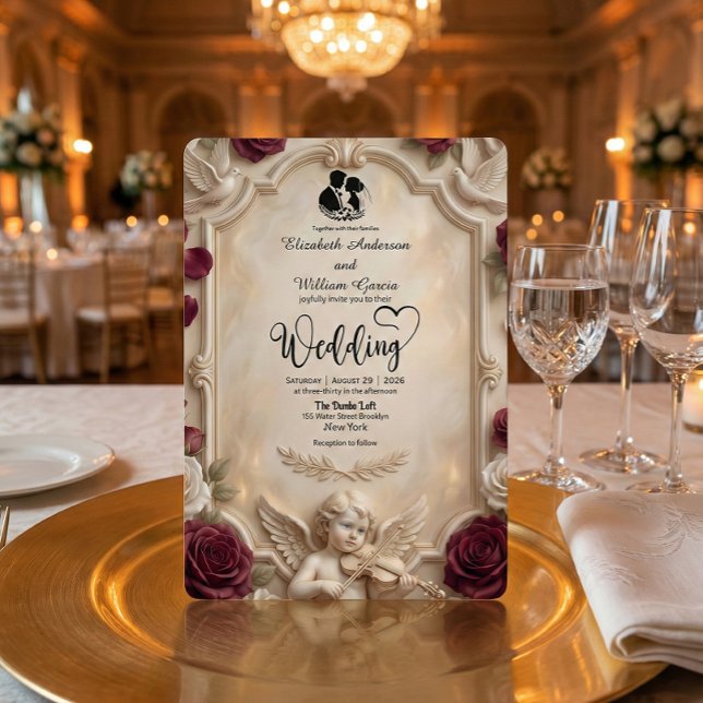 Ornate Baroque Cherub & Rose Vintage Wedding Invitation (Creator Uploaded)