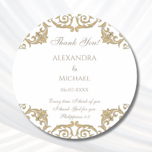 Ornate Baroque Christian Wedding Thank You  Classic Round Sticker