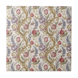 Ornate Baroque Floral Damask Design Pattern Art Ceramic Tile