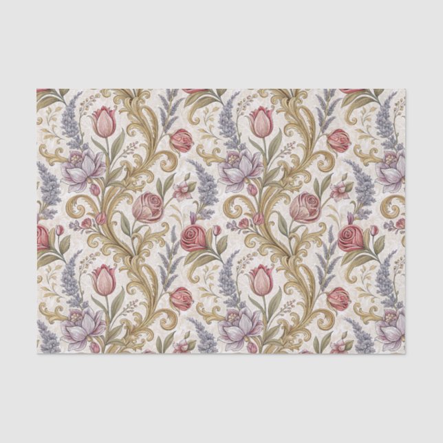 Ornate Baroque Floral Damask Design Pattern Art Tissue Paper (Front)